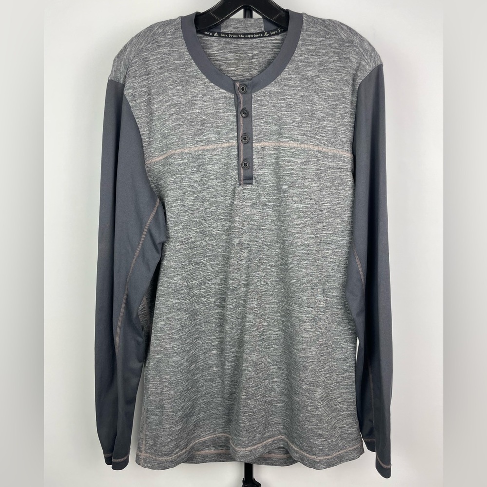 Prana Men’s Charcoal Colorblock‎ Zylo Henley Long Sleeve Athletic Shirt